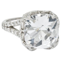 Exquisite 10.25 Carat White Sapphire Diamond 18 Karat White Gold Cocktail Ring