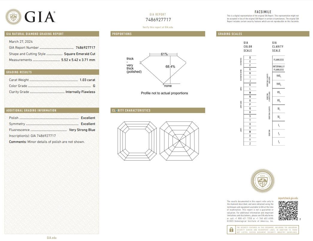 Exquisite 1.03ct Double Excellent Ideal Cut Square-Shaped Diamond - GIA Certified

Elevate your jewelry collection with this splendid 1.03-carat square-cut diamond, designed with a double excellent ideal cut for unmatched brilliance and radiance.