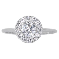 Exquisite 1.03ct Triple Excellent Ideal Cut Diamonds Halo Ring in 18k White Gold