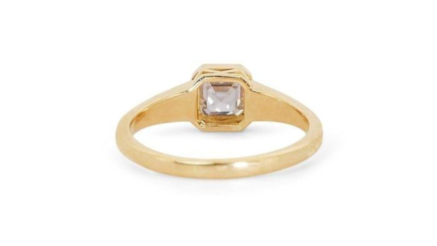 Women's Exquisite 1.04ct Ascher Diamond Ring with Side Diamonds in 18K Yellow Gold