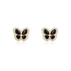 Exquisite 1.08 CTW Black Onyx Diamond Butterfly Stud Earrings in 14k Yellow Gold