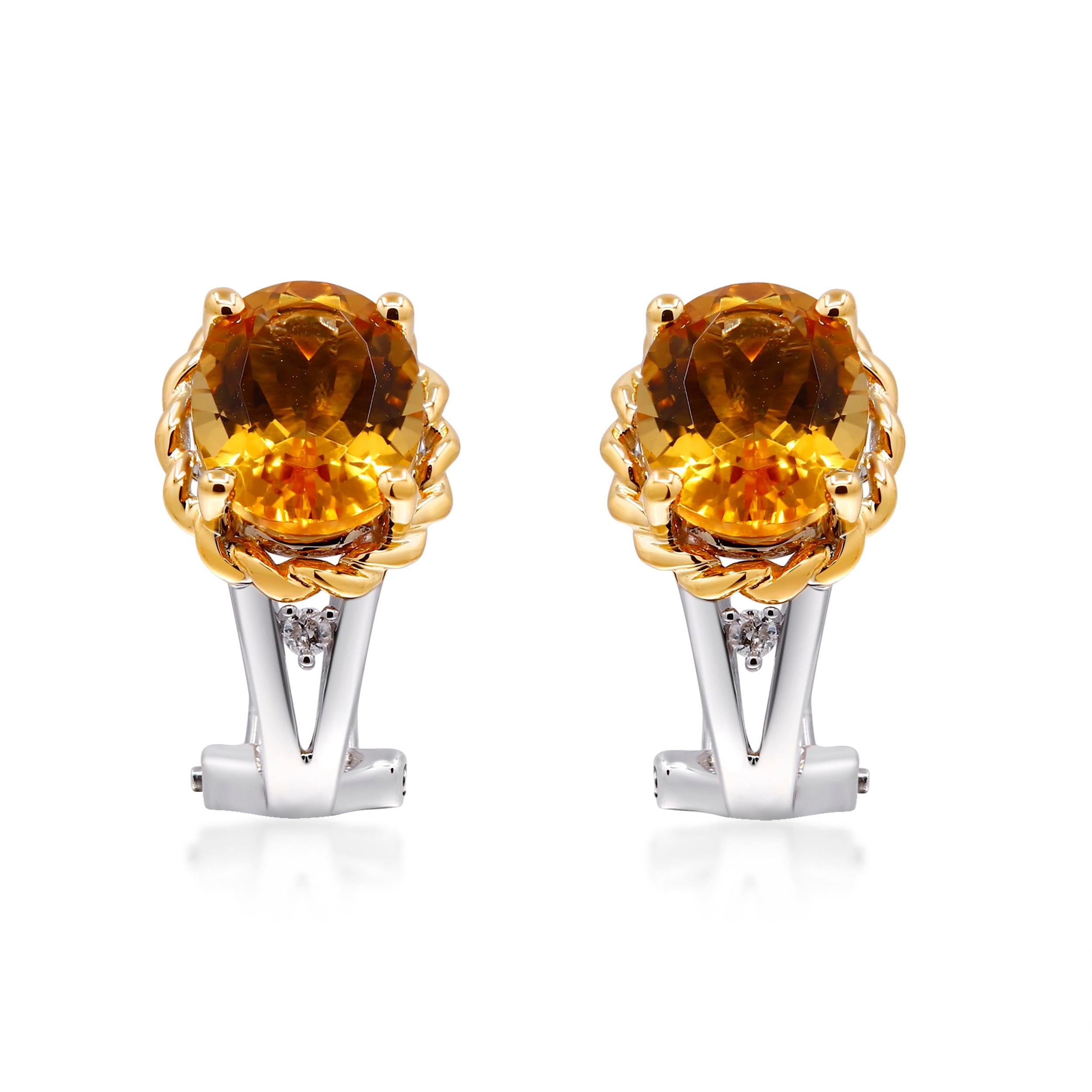 Art Deco Exquisite White Gold Oval-Cut Brazilian Citrine Earrings with Diamond Accents For Sale
