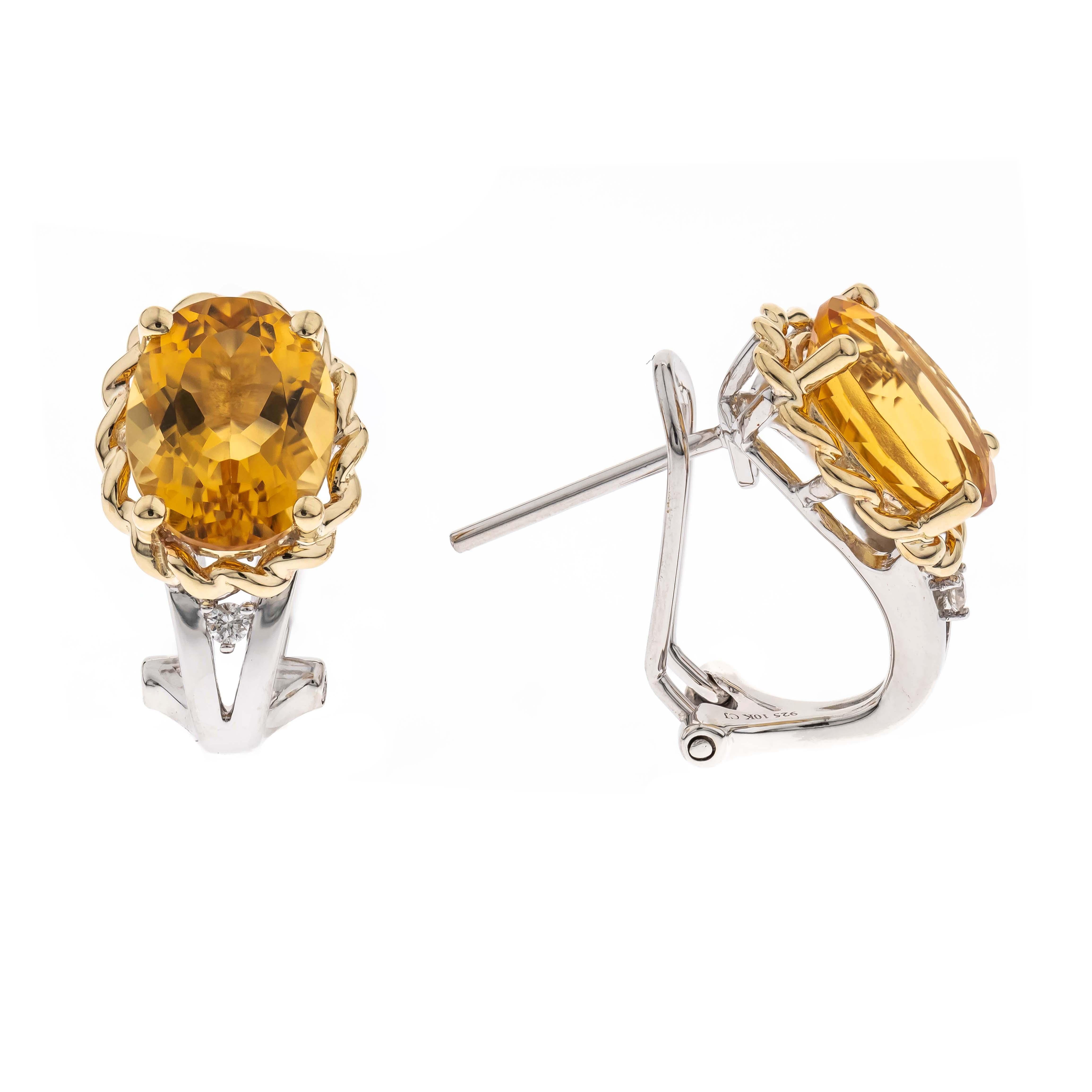 Oval Cut Exquisite White Gold Oval-Cut Brazilian Citrine Earrings with Diamond Accents For Sale
