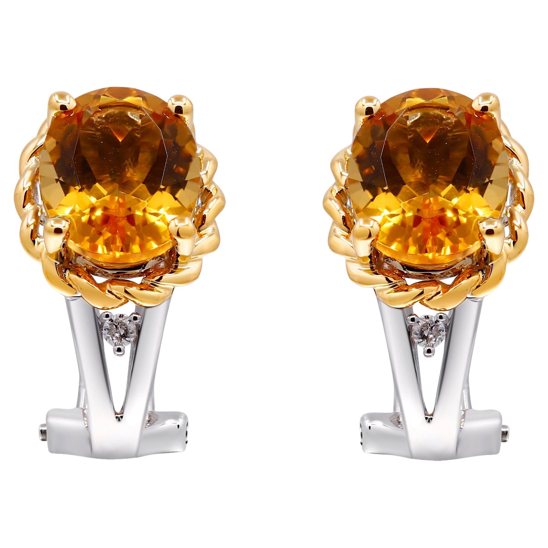 Exquisite White Gold Oval-Cut Brazilian Citrine Earrings with Diamond Accents For Sale