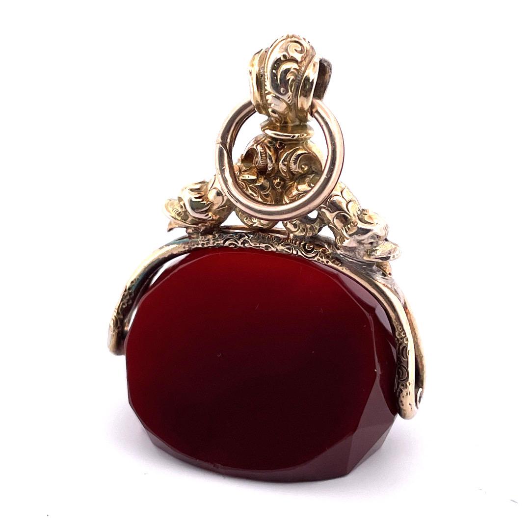 Art Nouveau Exquisite 10k Yellow Gold Spinning Carnelian Watch Fab Pendant For Sale