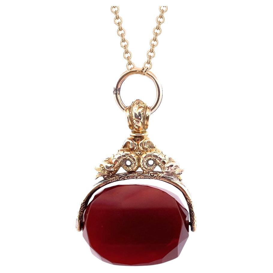 Exquisite 10k Yellow Gold Spinning Carnelian Watch Fab Pendant