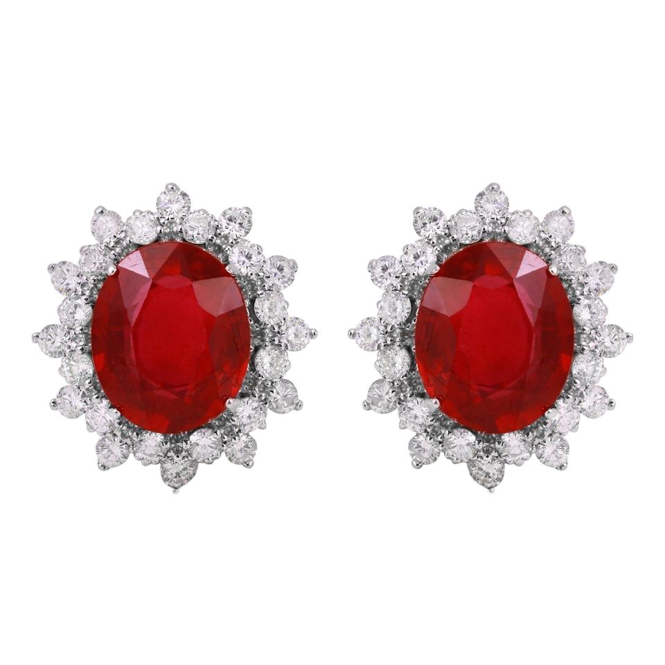 Exquisite 11.03 Carat Ruby and Natural Diamond 14K Solid White Gold Earrings For Sale