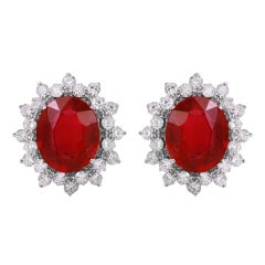Exquisite 11.03 Carat Ruby and Natural Diamond 14K Solid White Gold Earrings