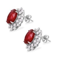 Exquises boucles d'oreilles en or blanc massif 14 carats avec rubis de 11,03 carats et diamants naturels