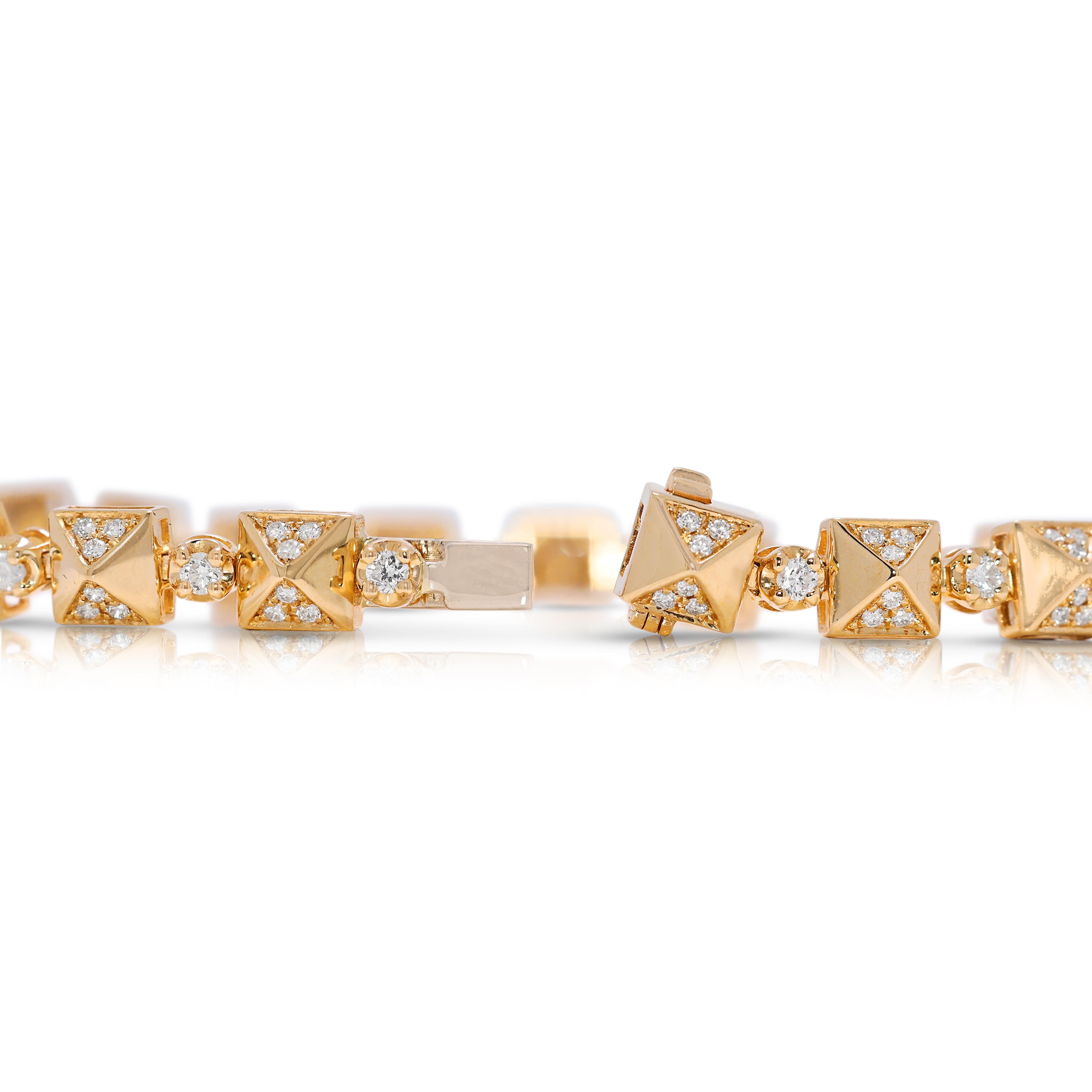 Bracelet exquis à maillons en or jaune 18 carats et diamant naturel de 1,10ct Excellent état - En vente à רמת גן, IL