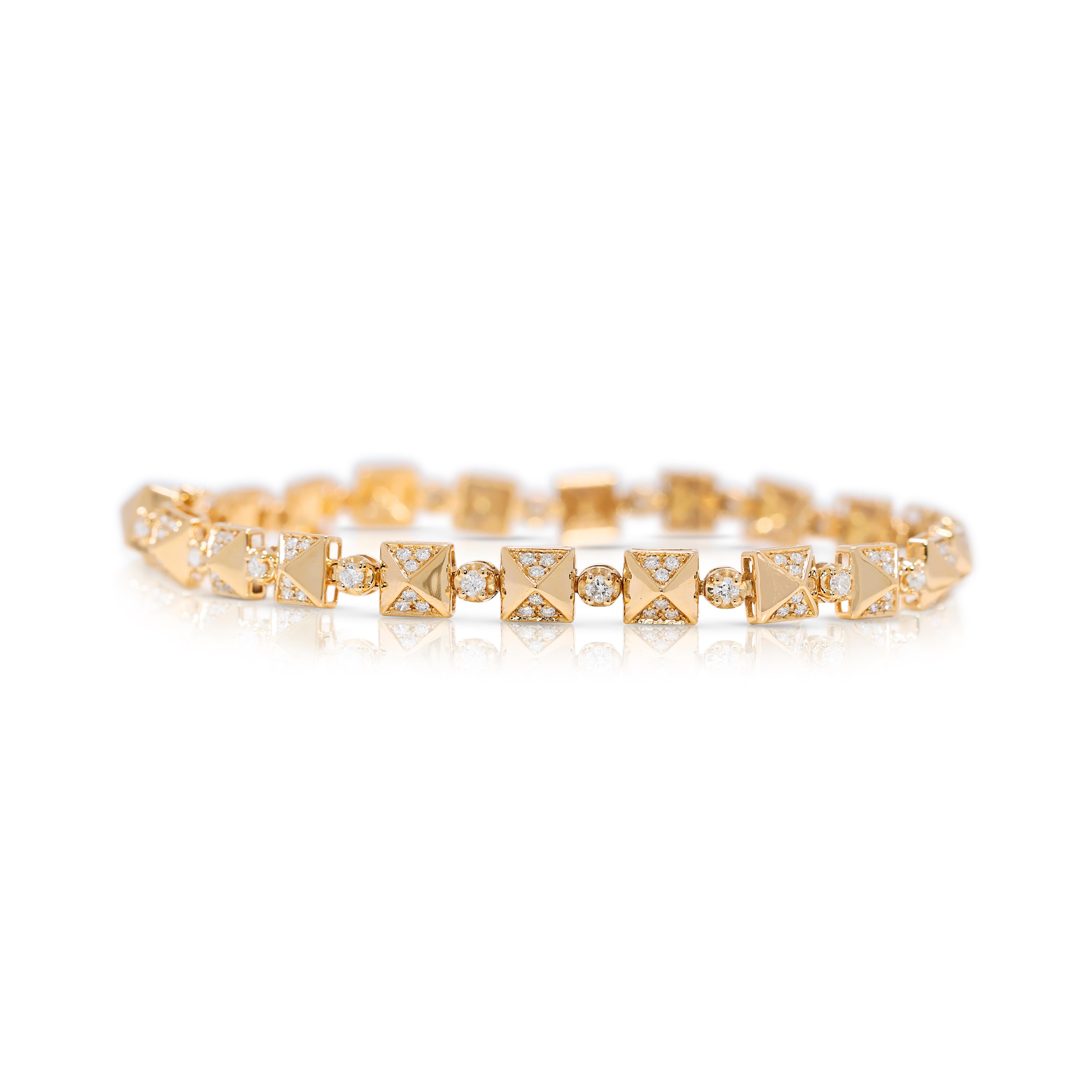 Bracelet exquis à maillons en or jaune 18 carats et diamant naturel de 1,10ct Pour femmes en vente