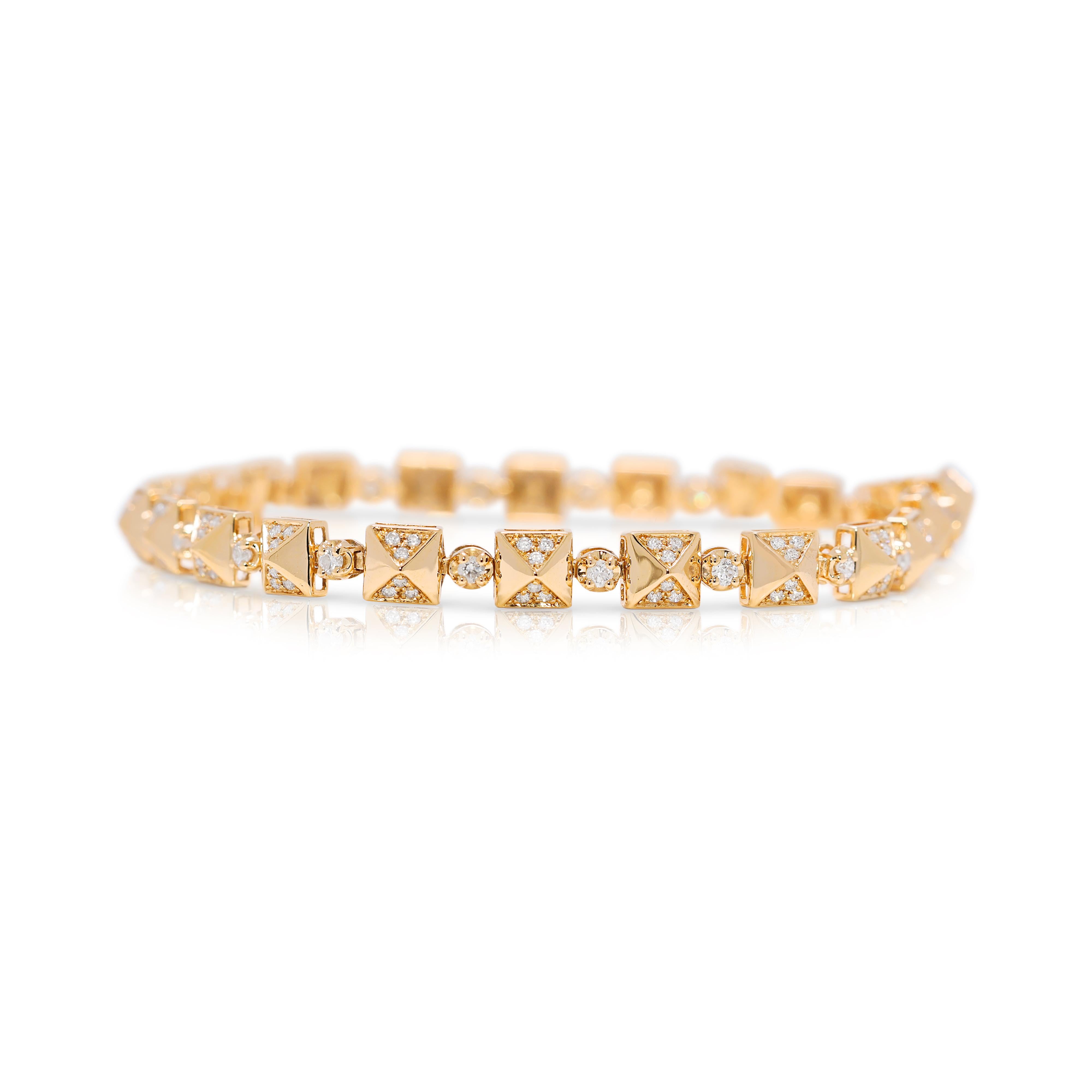 Bracelet exquis à maillons en or jaune 18 carats et diamant naturel de 1,10ct en vente 1