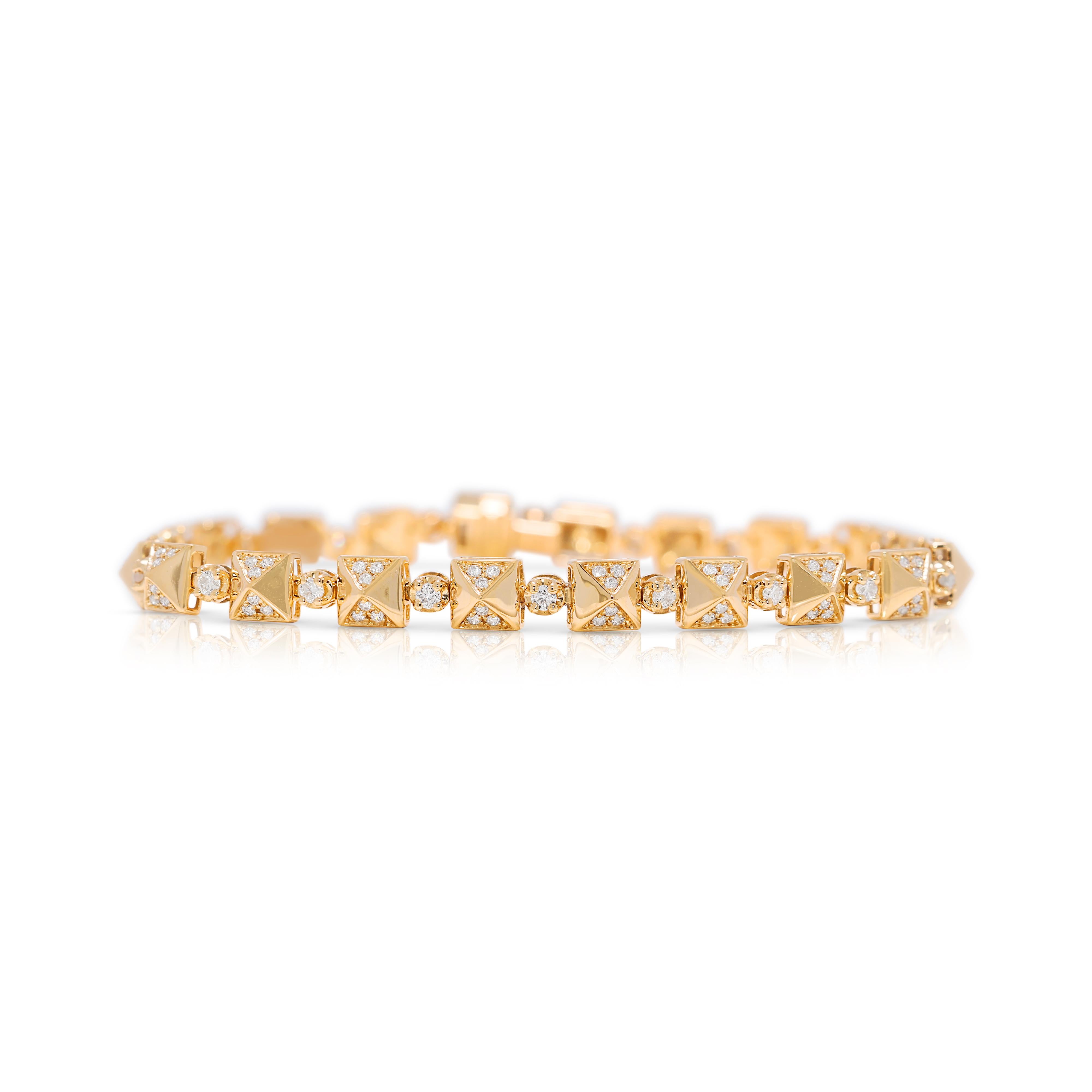 Bracelet exquis à maillons en or jaune 18 carats et diamant naturel de 1,10ct en vente 2