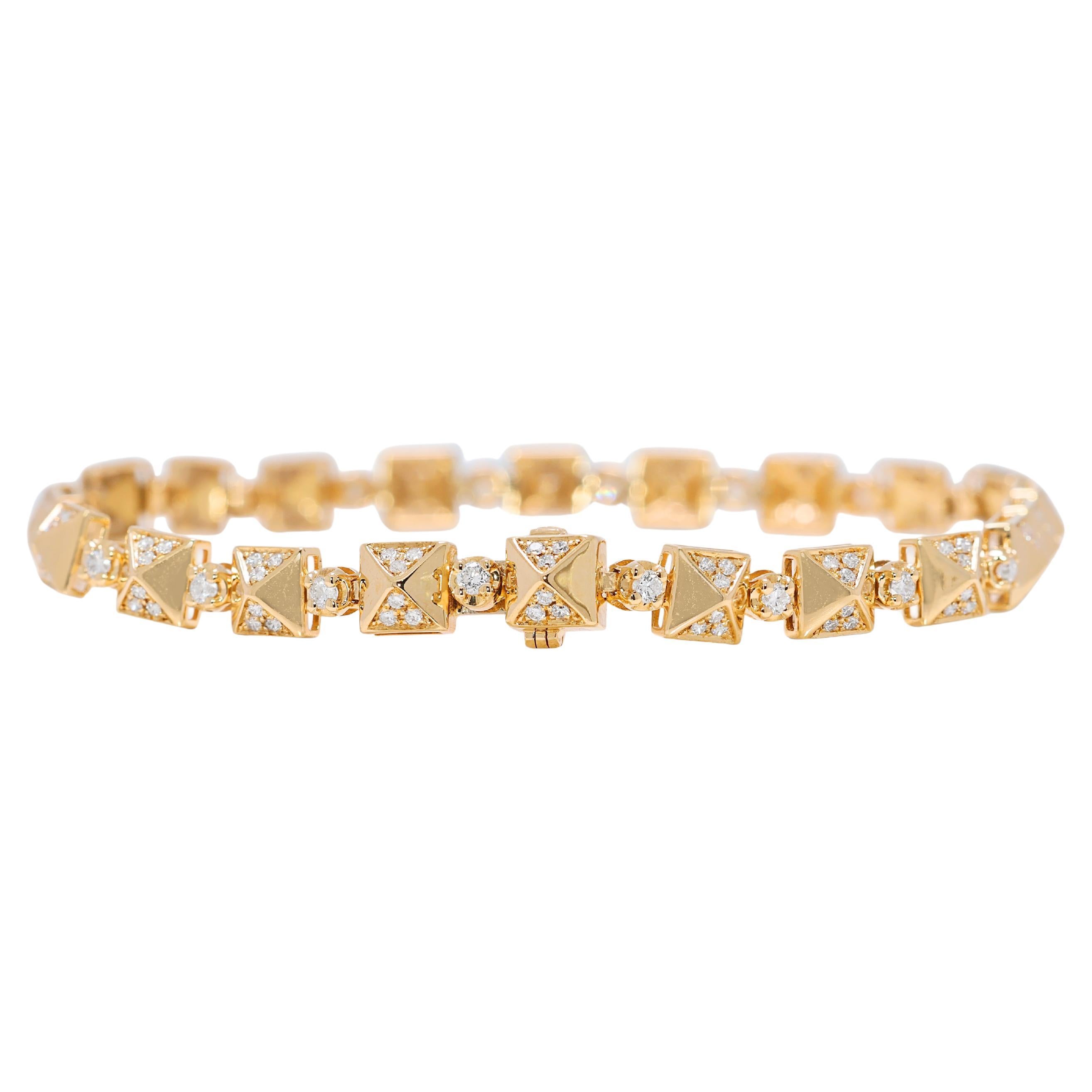 Bracelet exquis à maillons en or jaune 18 carats et diamant naturel de 1,10ct