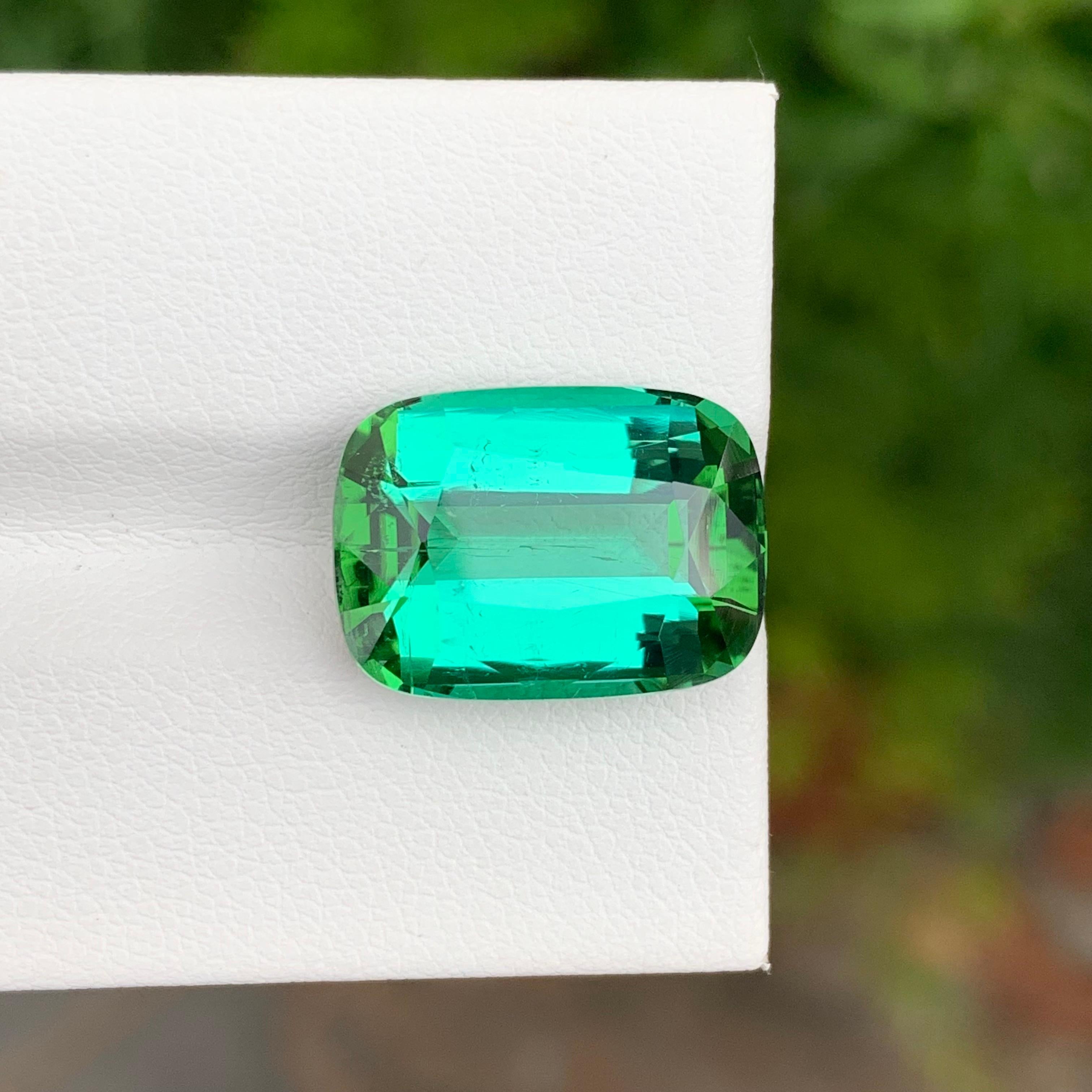 Arts and Crafts Exquisite 11.10 Carat Natural Loose Blue Green Tourmaline Cushion Shape Gemstone For Sale