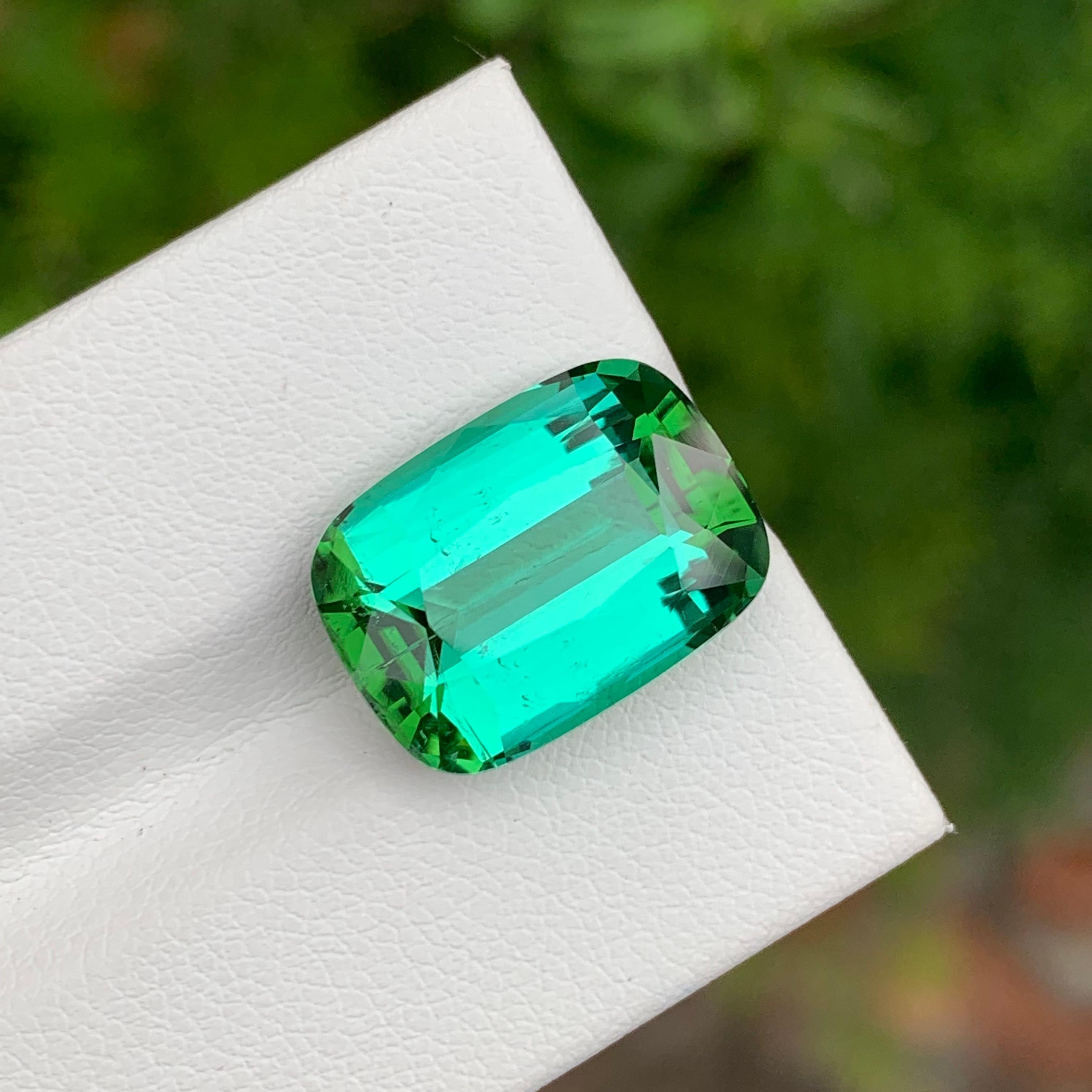 Exquisite 11.10 Carat Natural Loose Blue Green Tourmaline Cushion Shape Gemstone For Sale 2