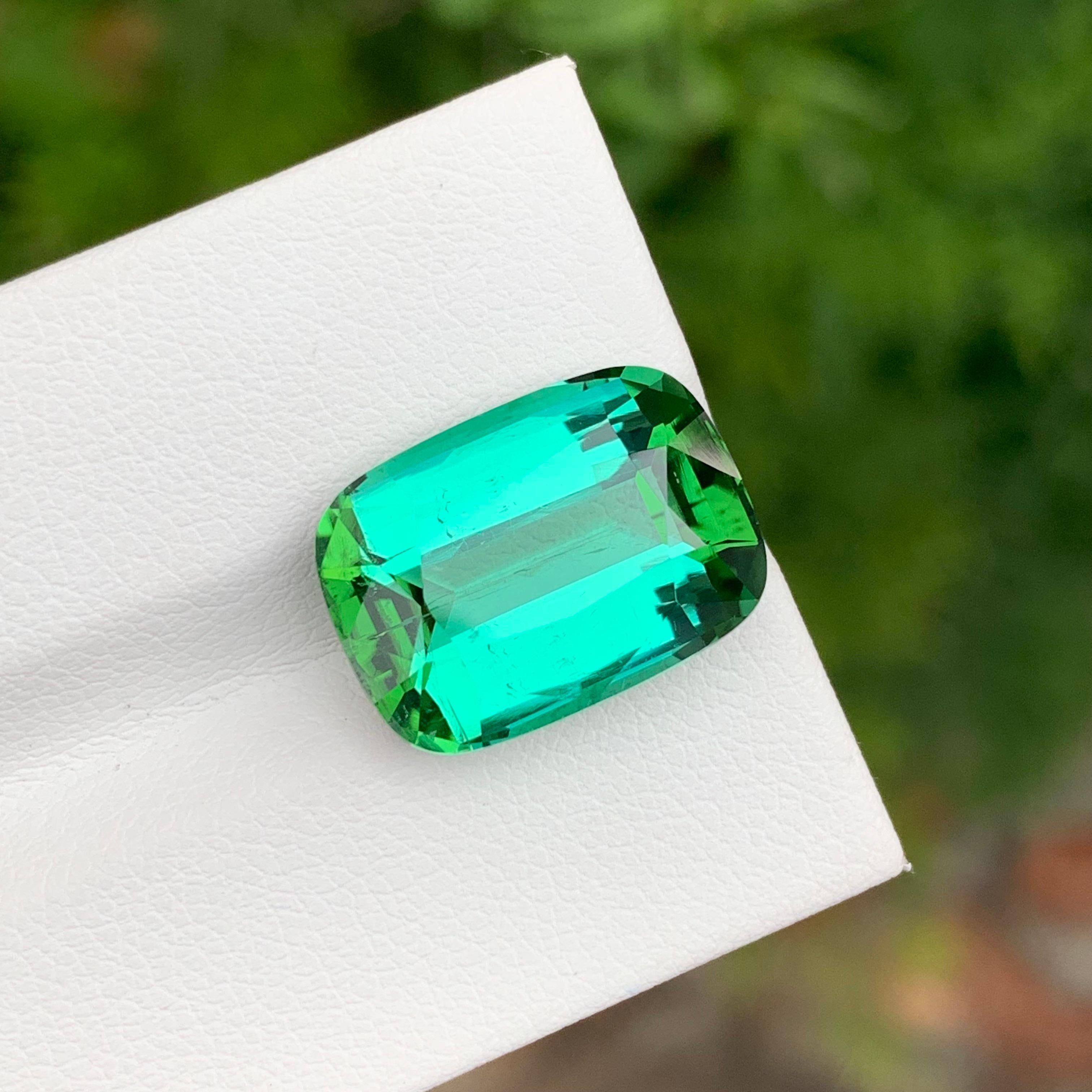 Exquisite 11.10 Carat Natural Loose Blue Green Tourmaline Cushion Shape Gemstone For Sale 3
