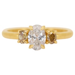 Exquisiter 1,12 Karat Diamanten 3-Stein-Ring aus 18 Karat Gelbgold - IGI-zertifiziert