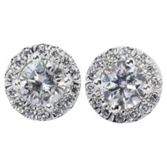 Exquises boucles d'oreilles halo de diamants de 1,14 carat de couleur D et VVS1 en or blanc 18 carats