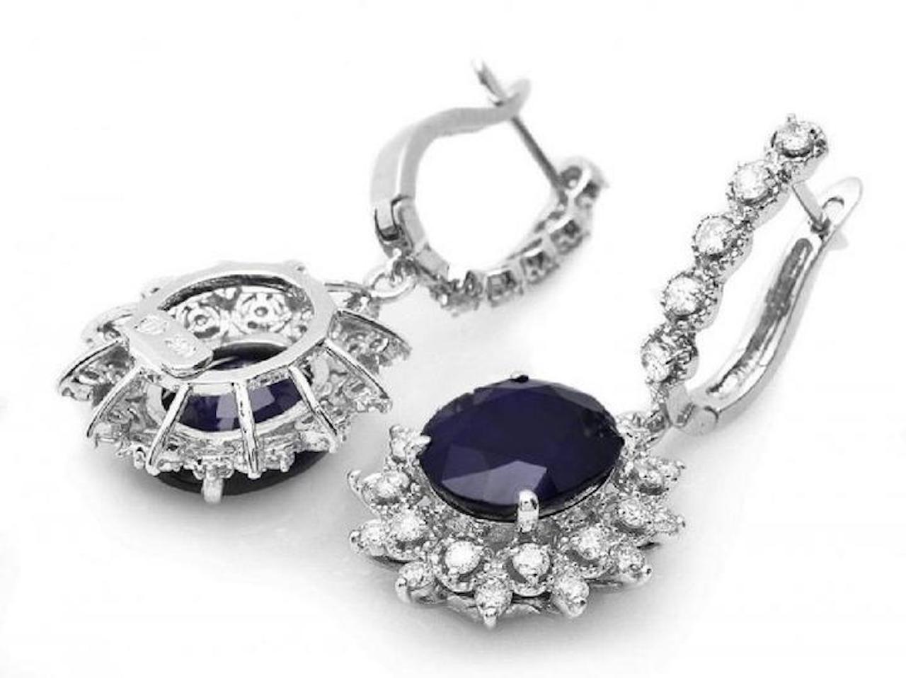 Exquisite 11.40 Carats Natural Sapphire and Diamond 14K Solid White Gold Earrings

Amazing looking piece!

Total Natural Round Cut White Diamonds Weight: Approx. 1.40 Carats (color G-H / Clarity SI1-SI2)

Total Natural Oval Cut Sapphires Weight: