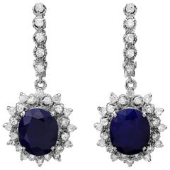 Exquisite 11.40 Carat Natural Sapphire and Diamond 14K Solid White Gold Earring