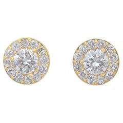 Exquisite 1.14ct Diamonds Halo Stud Earrings in 14k Yellow Gold - IGI Certified