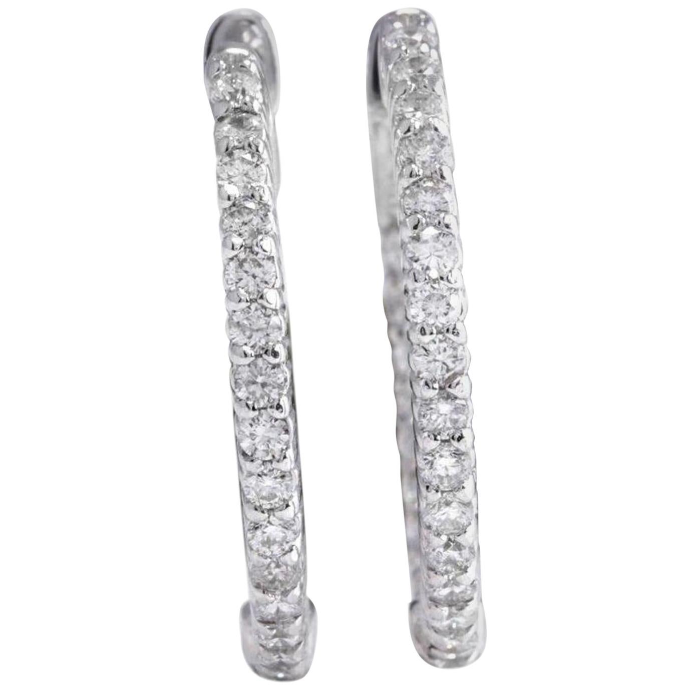 Exquisite 1.15 Carat Natural Diamond 14 Karat Solid White Gold Hoop Earrings