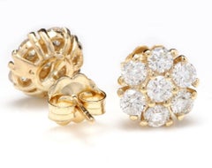 Exquisite 1.15 Carat Natural Diamond 14 Karat Solid Yellow Gold Earrings