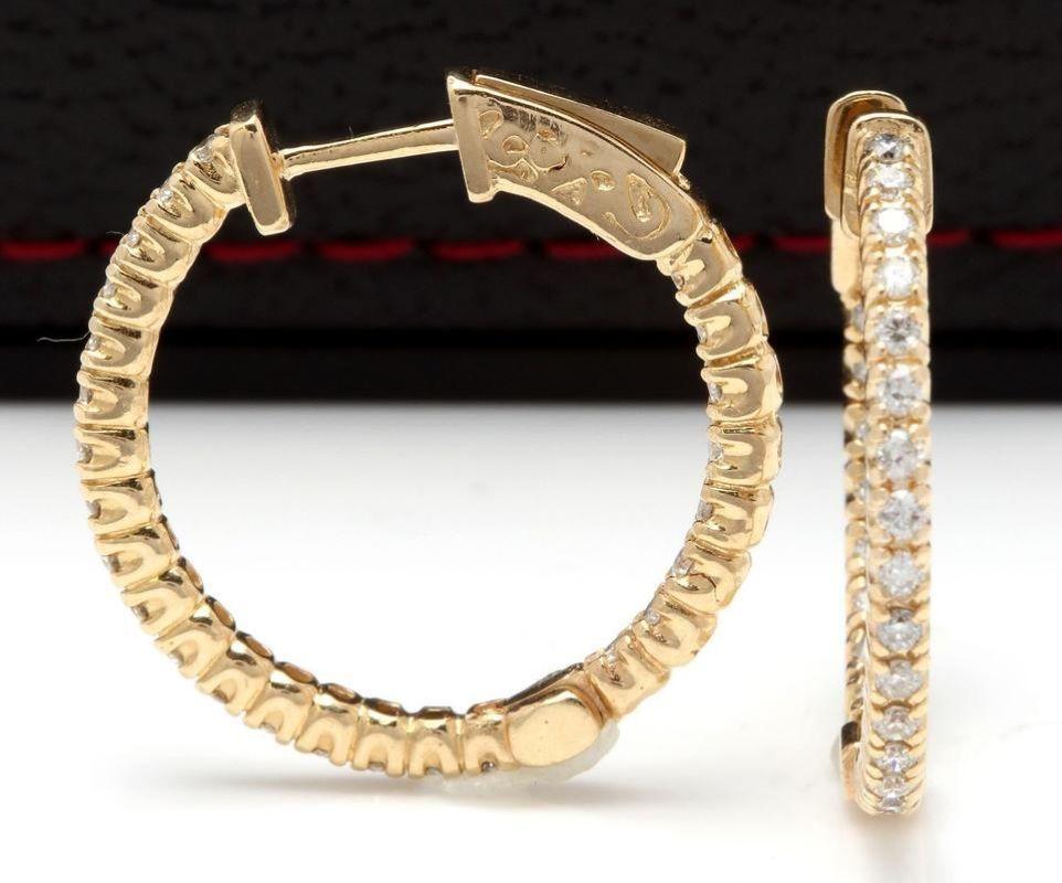 Exquisite 1.15 Carats Natural Diamond 14K Solid Yellow Gold Hoop Earrings

Amazing looking piece!

Inside Out Diamonds.

Earrings have safety lock.

Total Natural Round Cut White Diamonds Weight: 1.15 Carats (color G / Clarity VS2-SI1)

Earring