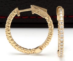 Exquisite 1.15 Carat Natural Diamond 14 Karat Solid Yellow Gold Hoop Earrings