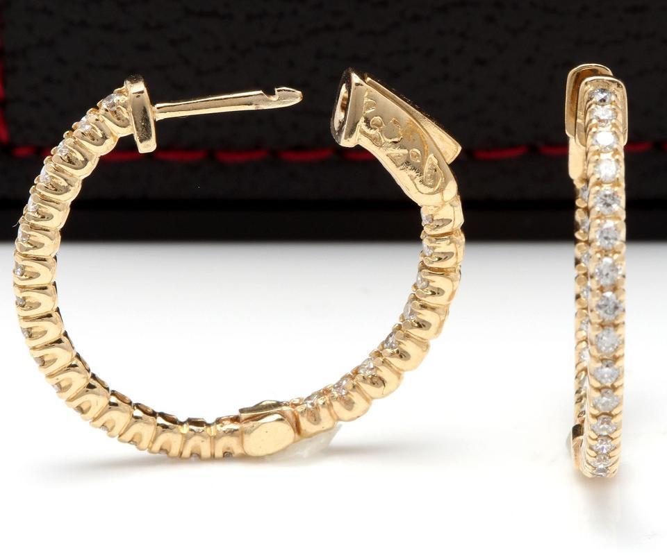 Round Cut Exquisite 1.15 Carat Natural Diamond 14 Karat Solid Yellow Gold Hoop Earrings For Sale