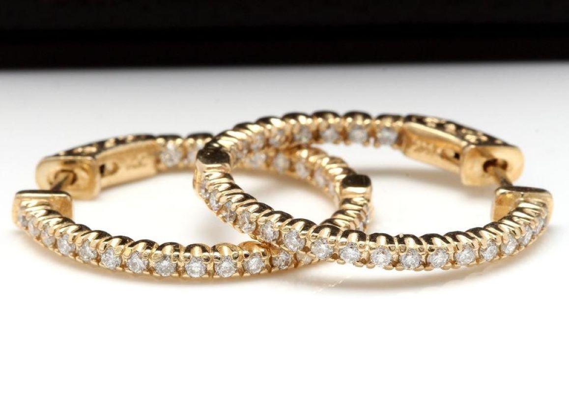 Exquisite 1.15 Carat Natural Diamond 14 Karat Solid Yellow Gold Hoop Earrings In New Condition For Sale In Los Angeles, CA
