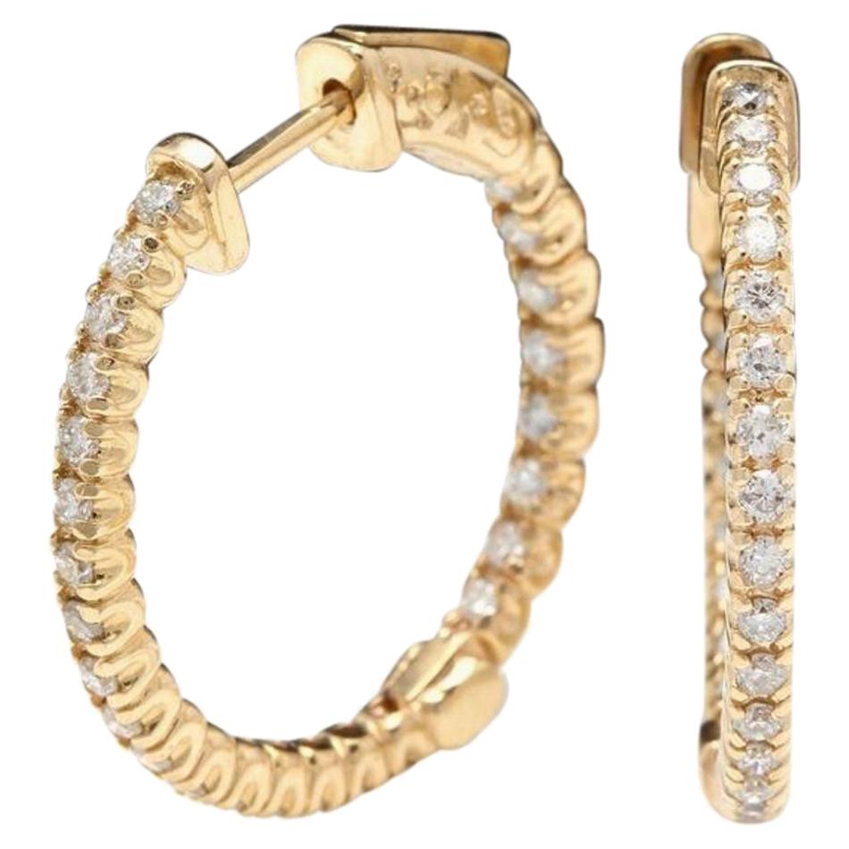 Exquisite 1.15 Carat Natural Diamond 14 Karat Solid Yellow Gold Hoop Earrings For Sale