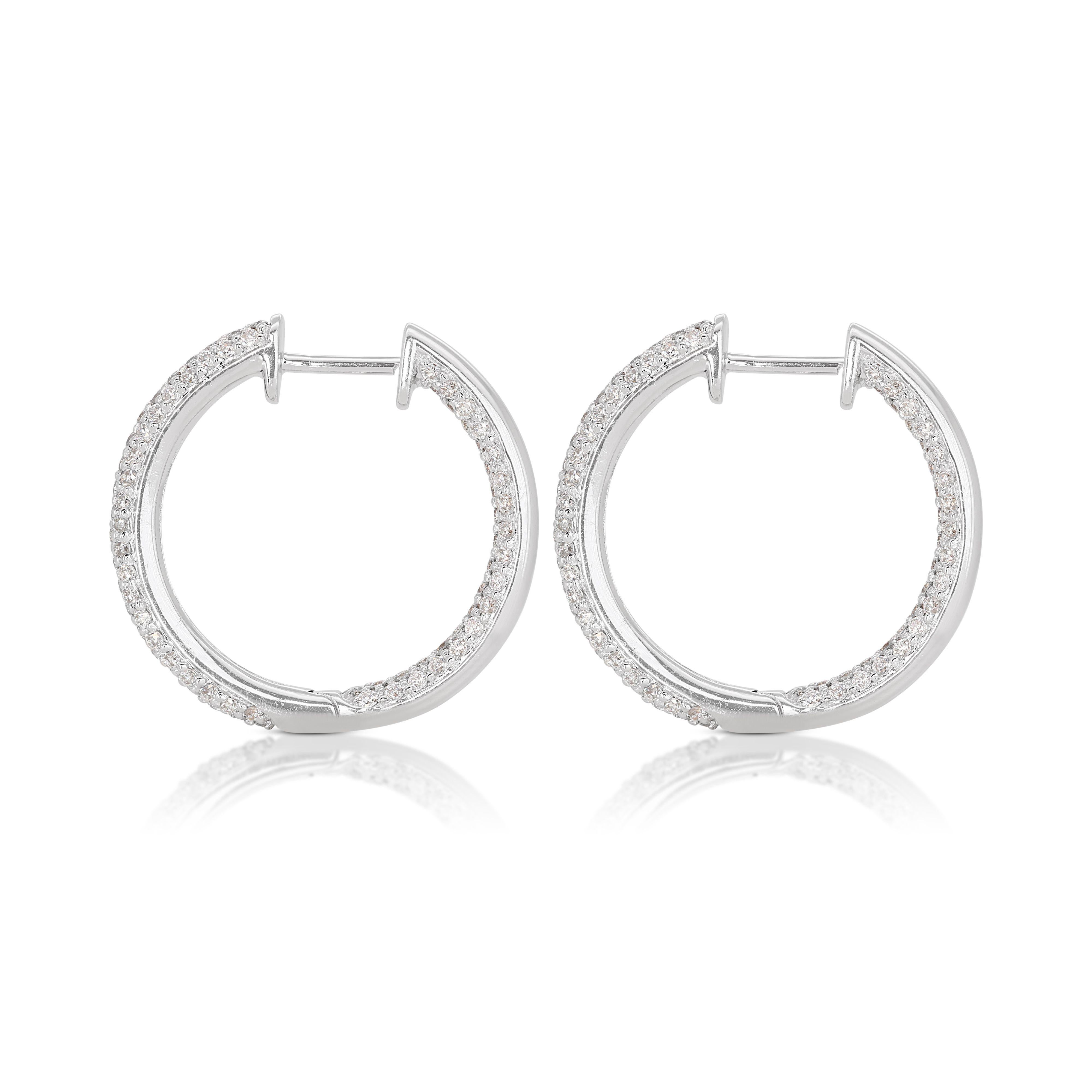 Women's Exquisite 1.15ct Hoop Diamond Earrings set in 18K White Gold For Sale