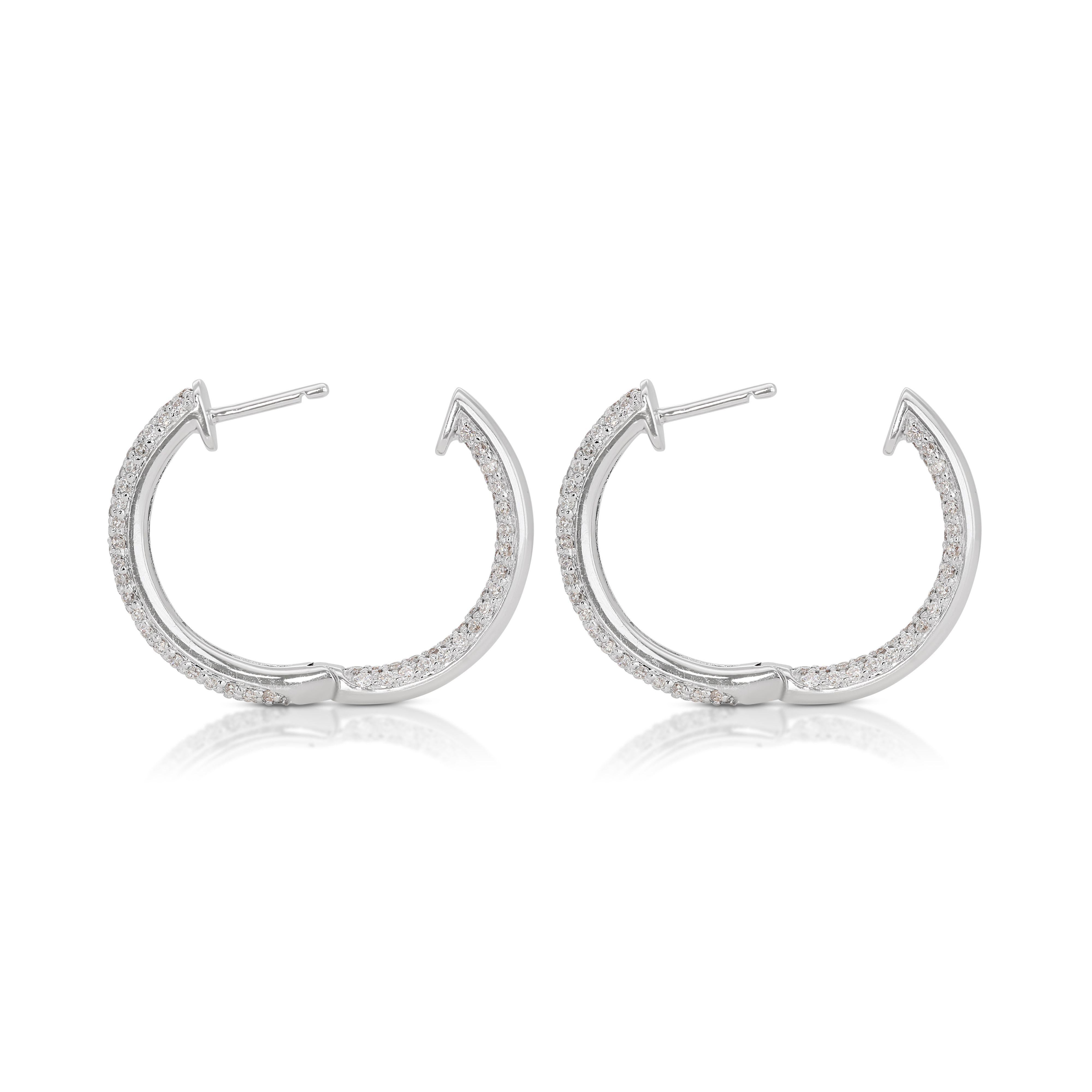 Exquisite 1.15ct Hoop Diamond Earrings set in 18K White Gold For Sale 1