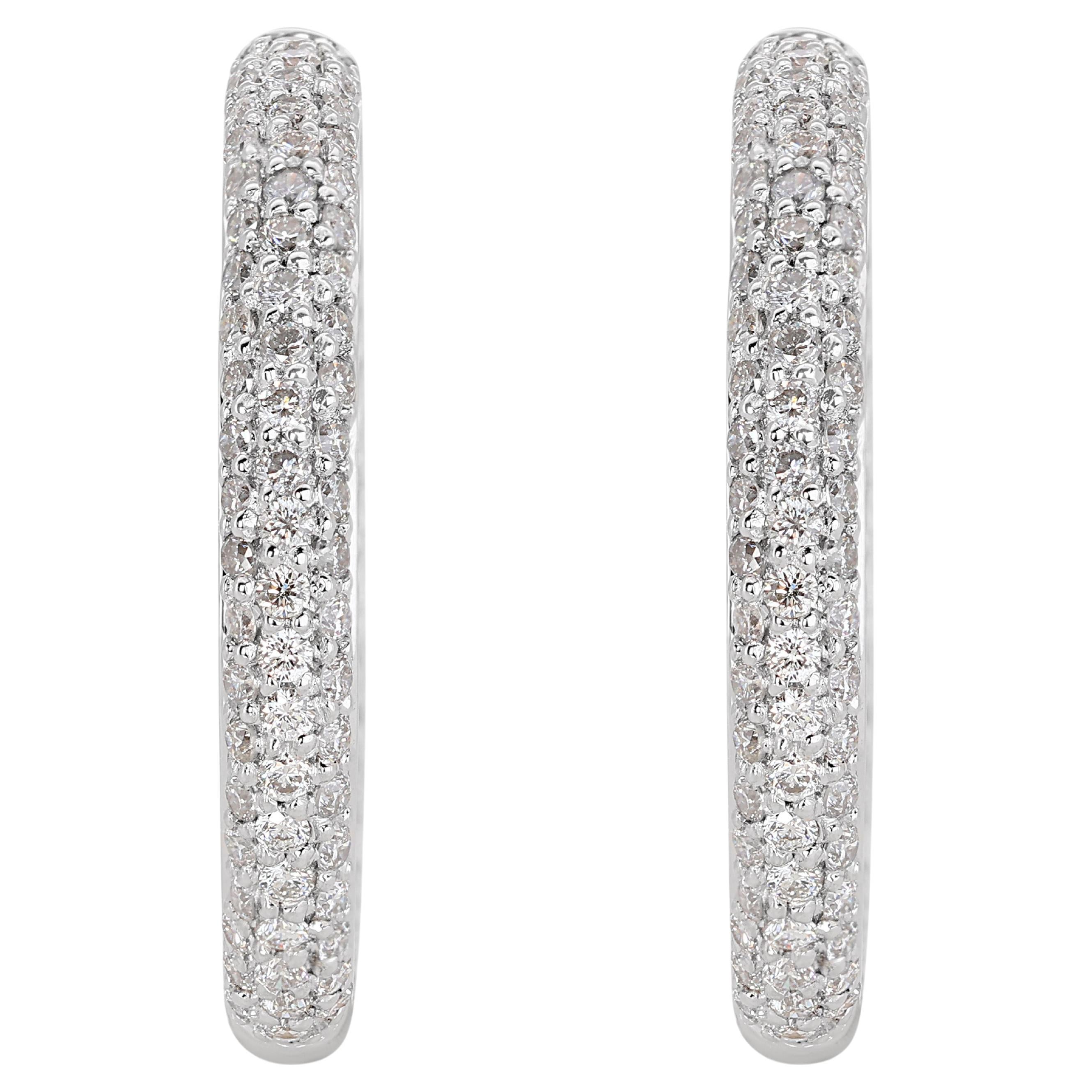 Exquisite 1.15ct Hoop Diamond Earrings set in 18K White Gold For Sale