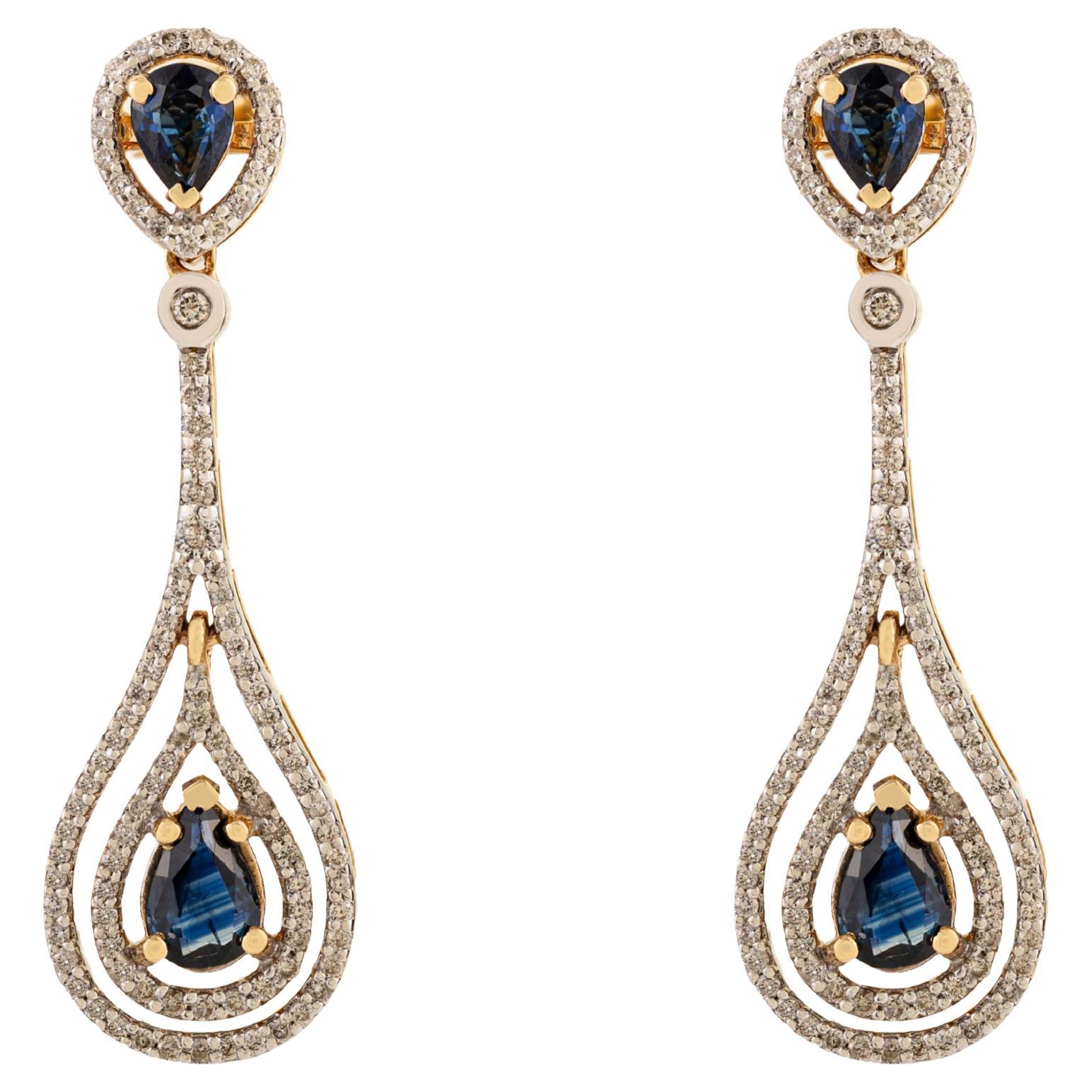 Exquisite 1.15Ct Sapphire
Diamond Long Teardrop Dangle Earrings in 18K Gold