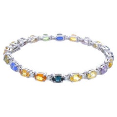 Exquisite 11.72 Carat Multi-Color Oval Sapphire Bracelet Set in 14k White Gold