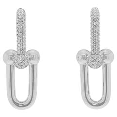 Boucles d'oreilles pendantes exquises en or blanc 18 carats et diamant naturel de 1,18 carats