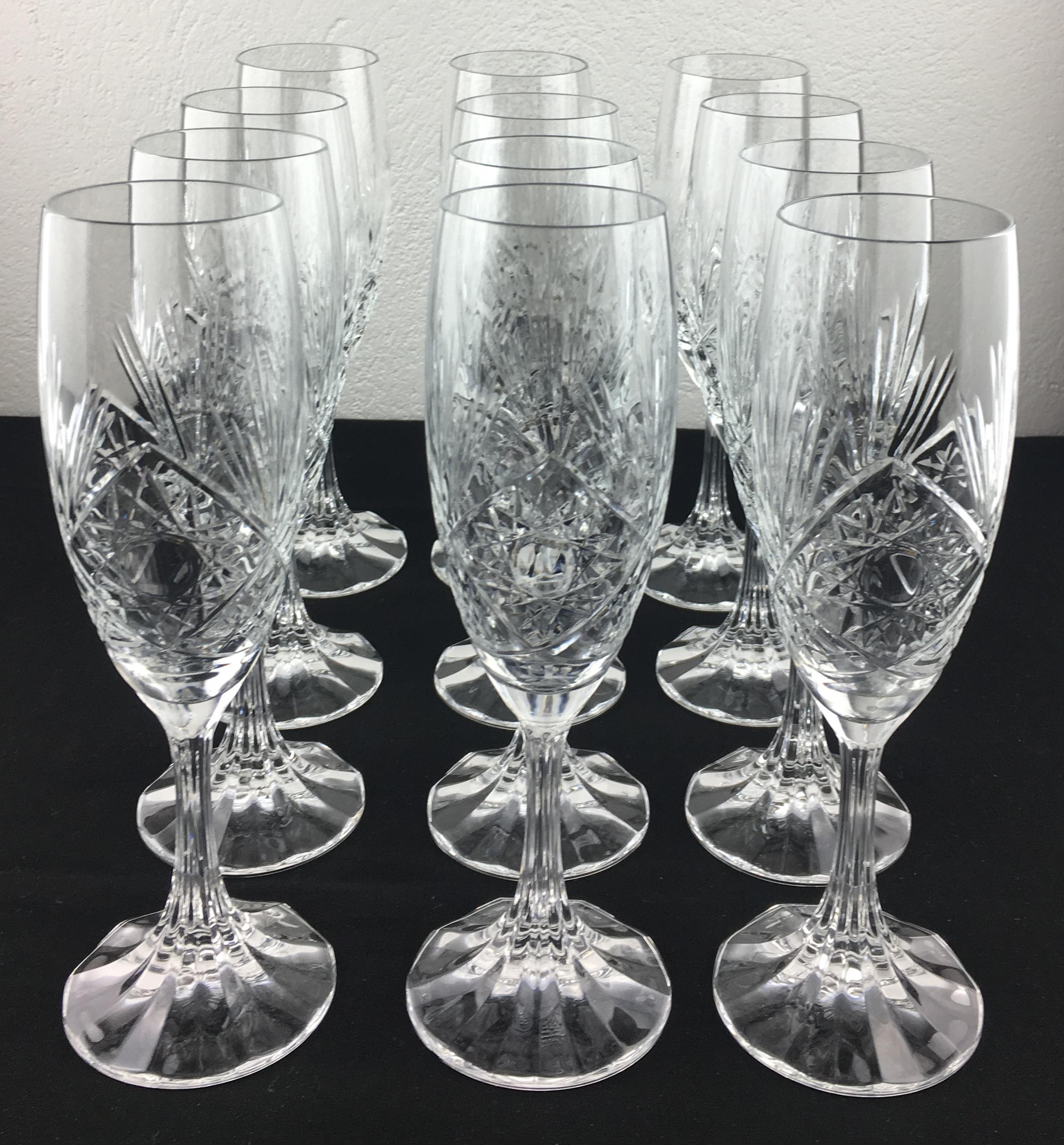 Hand-Crafted Exquisite 12 Piece Baccarat Crystal Champagne Flutes