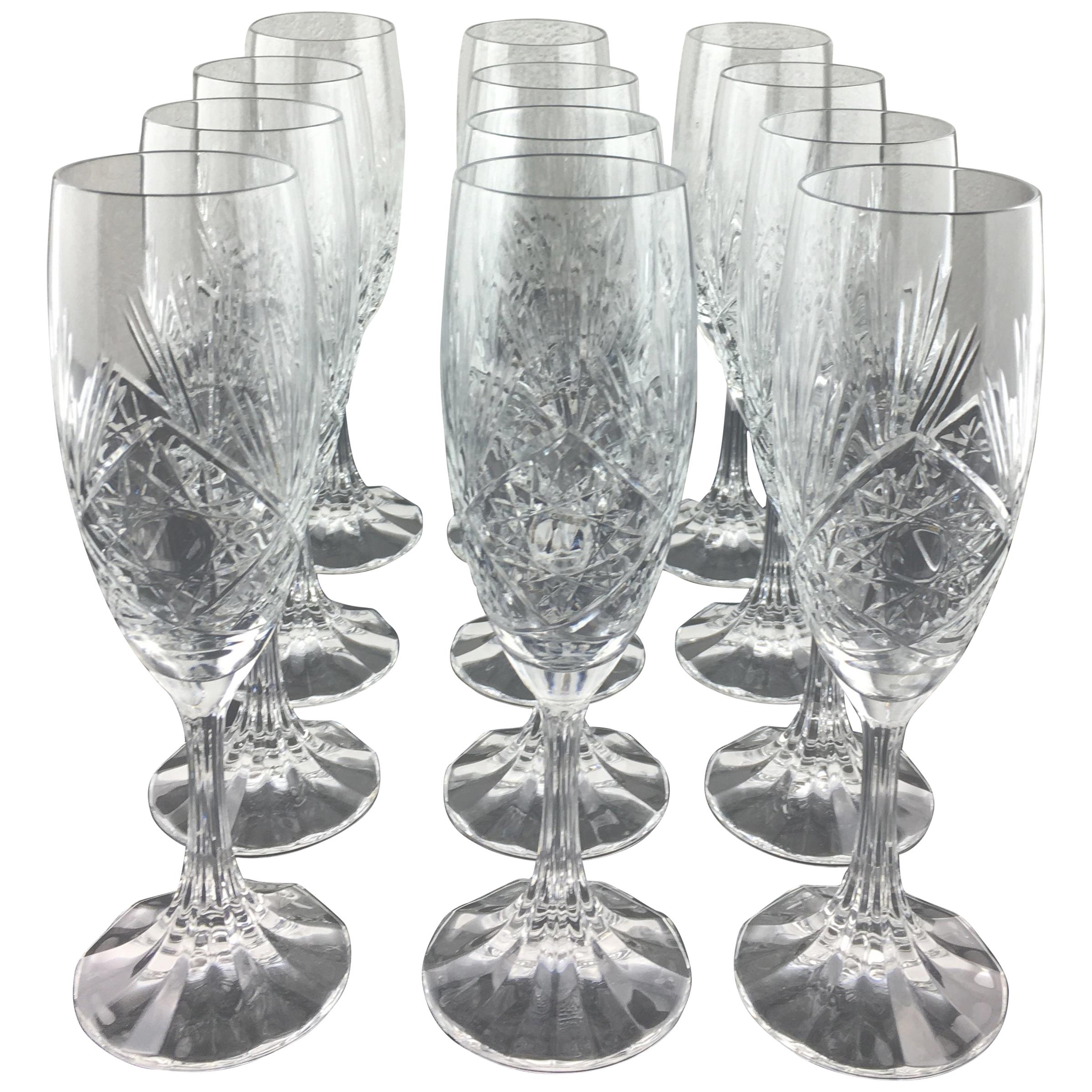 Exquisite 12 Piece Baccarat Crystal Champagne Flutes