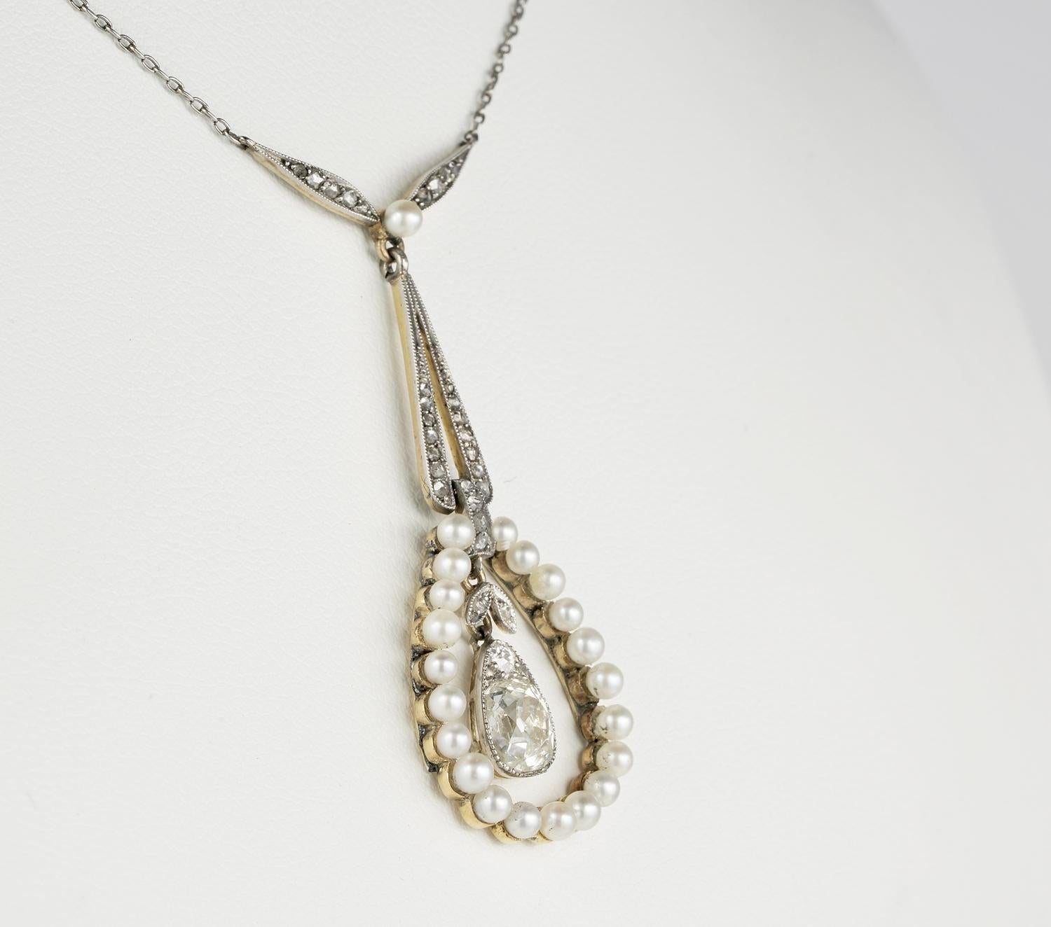 Elegance at Peak

A simply, divine, Edwardian period Diamond drop pendant unusually complemented with natural Pearls instead of the more usual Diamond frame

Charming and elegant in design, consists in a delicately designed links connections, set