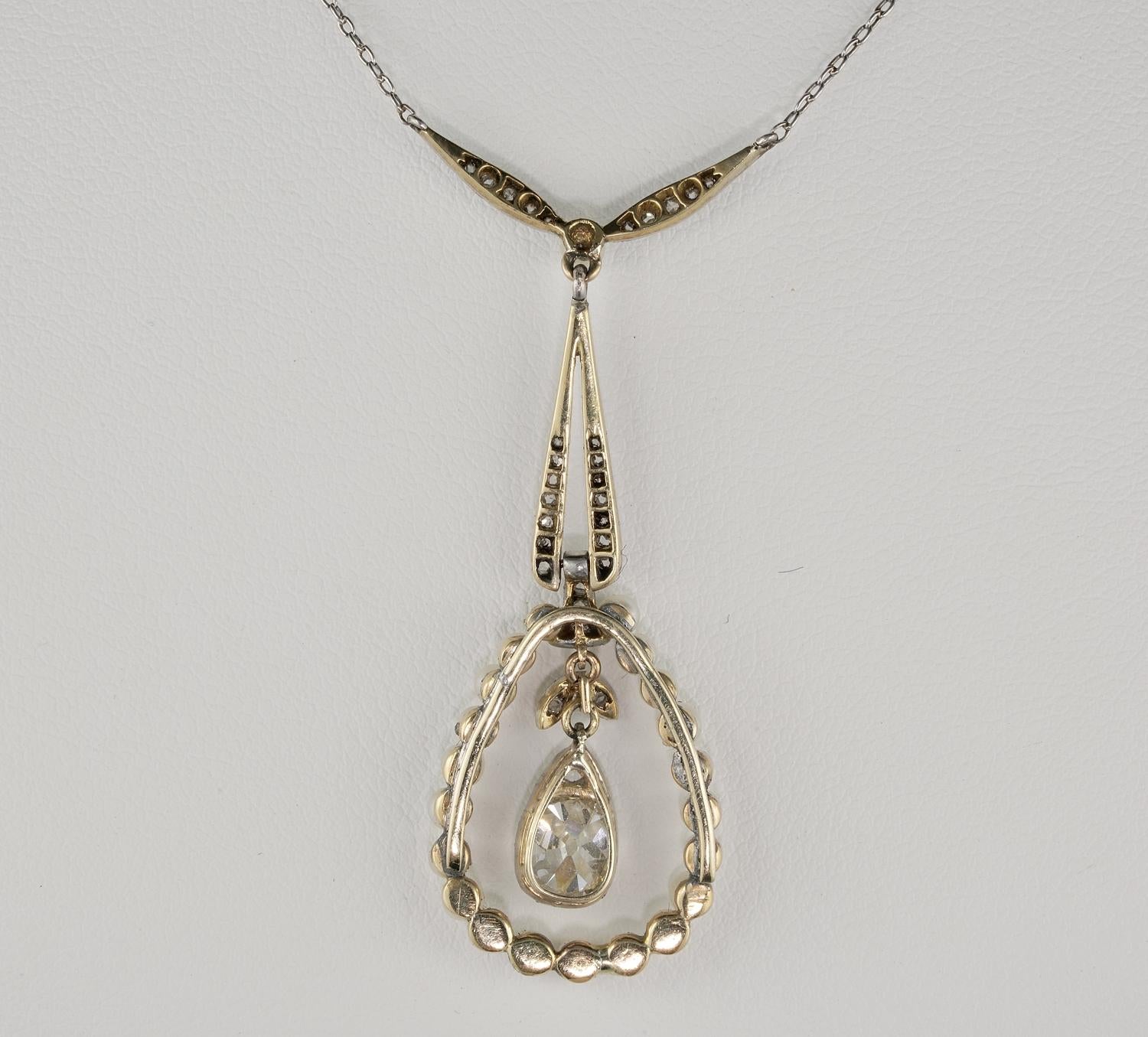 Exquisite 1.20 Carat Old Mine Diamond Plus Natural Pearl Pendant Necklace In Good Condition For Sale In Napoli, IT