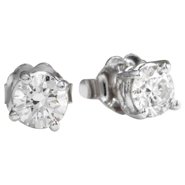 Exquisite 1.20 Carat Natural Diamond 14 Karat Solid White Gold Stud Earrings For Sale