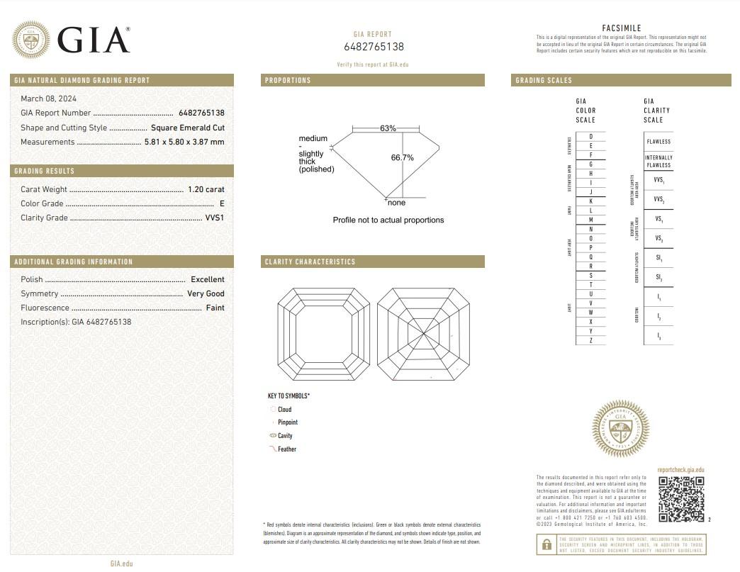 Exquisite 1.20ct Ideal Cut Square Diamond - GIA Certified

Discover the unparalleled beauty of this 1.20-carat square diamond, a true masterpiece of clarity and color.  This diamond comes with a prestigious GIA certification, ensuring its