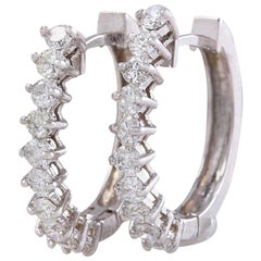 Exquisite 1.25 Carat Natural Diamond 14 Karat Solid White Gold Huggie Earrings