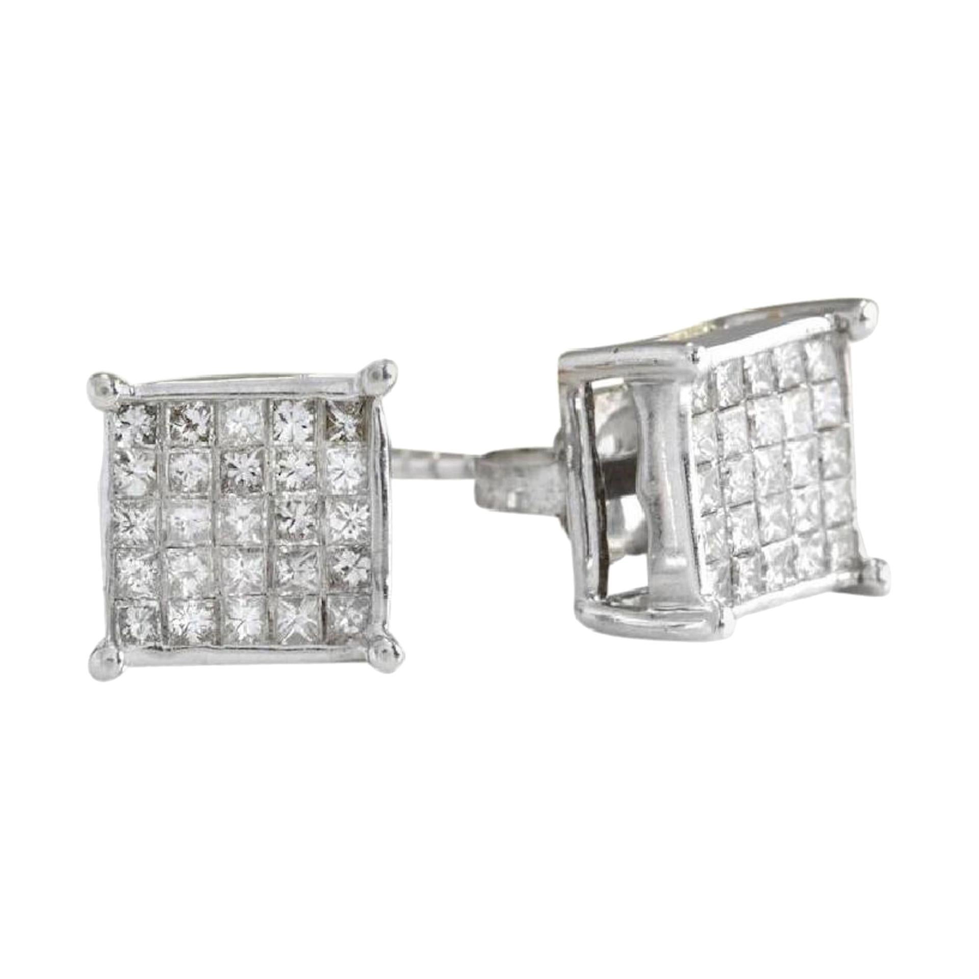Exquisite 1.25 Carat Natural Diamond 14 Karat Solid White Gold Stud Earrings For Sale
