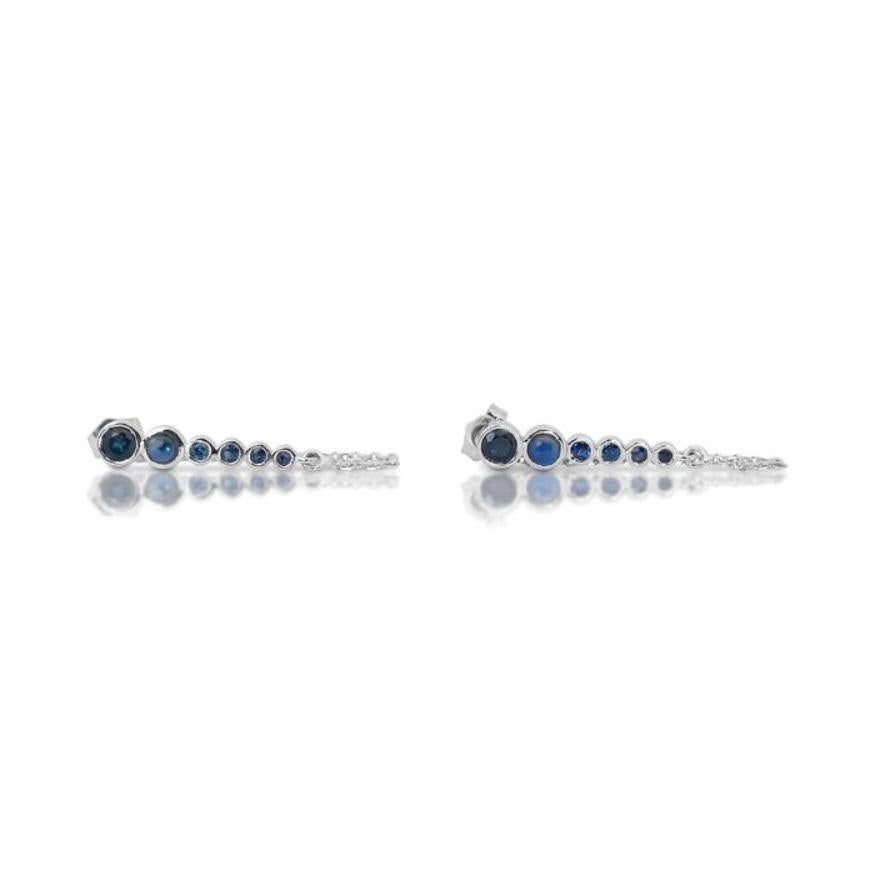 Round Cut Exquisite 1.25 Carat Round Brilliant Sapphire Earrings in 14K White Gold For Sale
