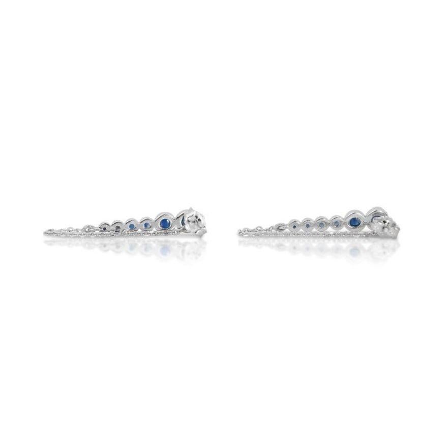 Exquisite 1.25 Carat Round Brilliant Sapphire Earrings in 14K White Gold In New Condition For Sale In רמת גן, IL