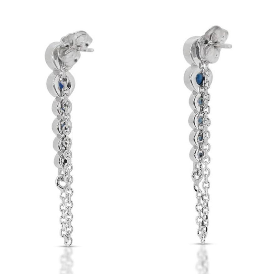 Exquisite 1.25 Carat Round Brilliant Sapphire Earrings in 14K White Gold For Sale 1